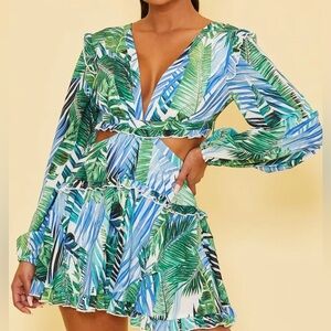 Luxxel backless romper dress green and blue